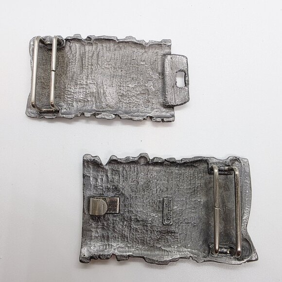 Vintage 90s PAPPAGALLO Pewter Tone Metal Two Piece Belt Buckle Abstract Y2K main image 9